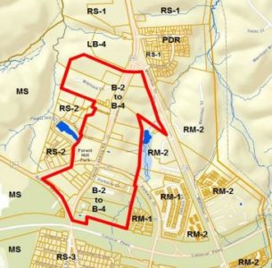 Map of the re-zoned area on Capitol Landing Road. (Courtesy of City of Williamsburg)