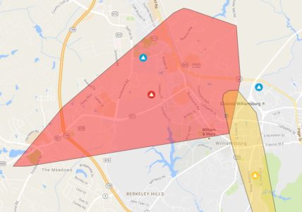 Power outage in Williamsburg at of 8:45 a.m. Tuesday. (Courtesy Dominion outage map)