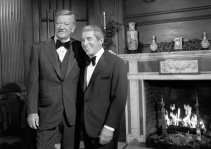 Perry Como and John Wayne in the Governor's Palace during filming of Como's Christmas special, November 1978. (Courtesy Colonial Williamsburg)
