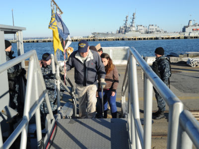 Jim Salvatore trained with a physical therapist for several months to transition from a walker to a cane in order to board the submarine. (Photo courtesy of U.S. Navy Chief Mass Communication Specialist Darryl Wood)