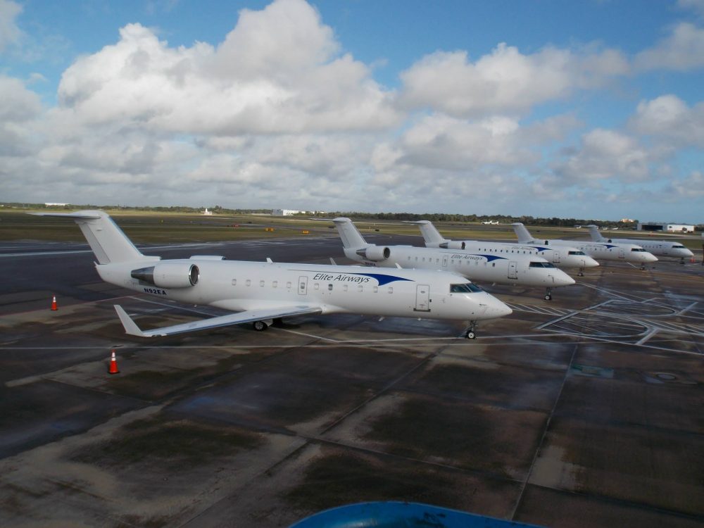 Elite Airways operates a fleet of Bombardier CRJ-200 and CRJ-700 jet airliners, which will add routes between Newport News/Williamsburg International Airport (PHF) and New York City/Newark (EWR) and Long Island MacArthur Airport (ISP). (Courtesy Elite Airways & Newport News/Williamsburg Int'l Airport)