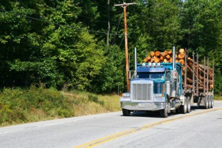 Logging truck,vehicle on highway near Skohegan Maine