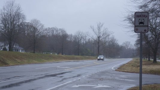 Wright's day starts and ends at this bus stop in Jamestown. (Steve Roberts, Jr./WYDaily)