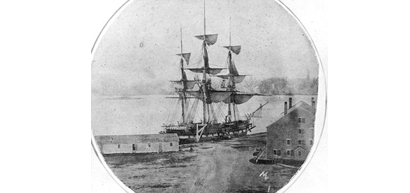 The USS Cumberland at the Portsmouth Navy Yard circa 1860. (Courtesy Williamsburg Regional Library)