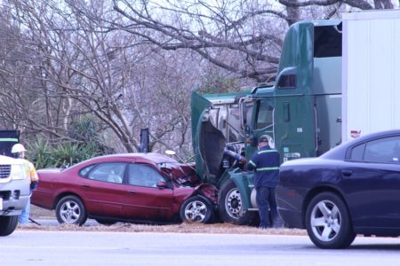An image of the crash scene at the intersection of Richmond Road and Industrial Boulevard. taken around 10:15 a.m. Thursday. (Andrew Harris/WYDaily)