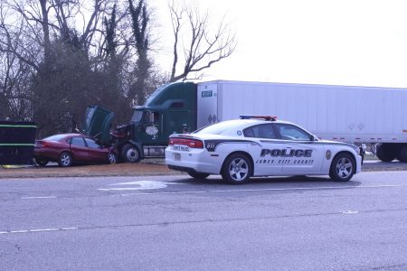 An image of the crash scene at the intersection of Richmond Road and Industrial Boulevard. taken around 10:15 a.m. Thursday. (Andrew Harris/WYDaily)