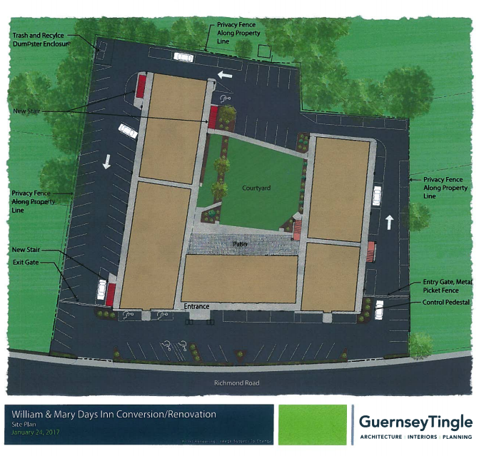 The City of Williamsburg Planning Commission has released renovation plans for proposed William & Mary student dorms at the Days Inn on Richmond Road. (City of Williamsburg Planning Commission)