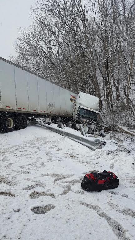 Jackknifed tractor-trailer along I-81 at the 167 mile marker in Botetourt County Saturday (Jan. 7) afternoon. (Courtesy Virginia State Police)
