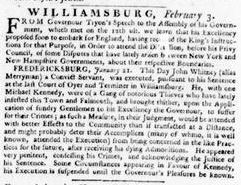 A snippet of the article published in 1774. (Courtesy Virginia Gazette)