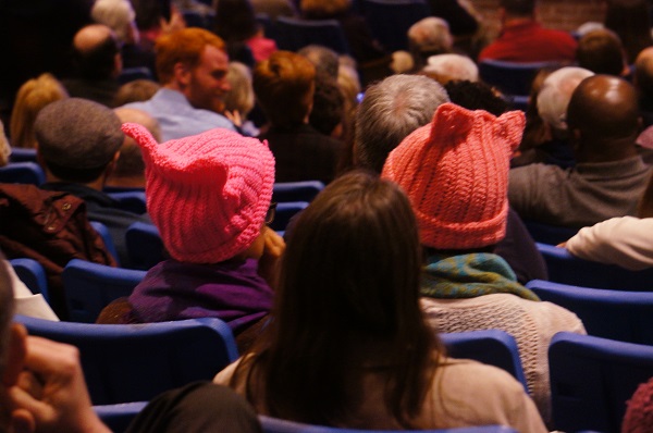 The audience was over 900 people at the townhall with several participants sporting symbolic pink hats. The hats are a veiled allusion to comments made by President Trump several years ago about sexually assaulting women. (Steve Roberts, Jr./WYDaily)