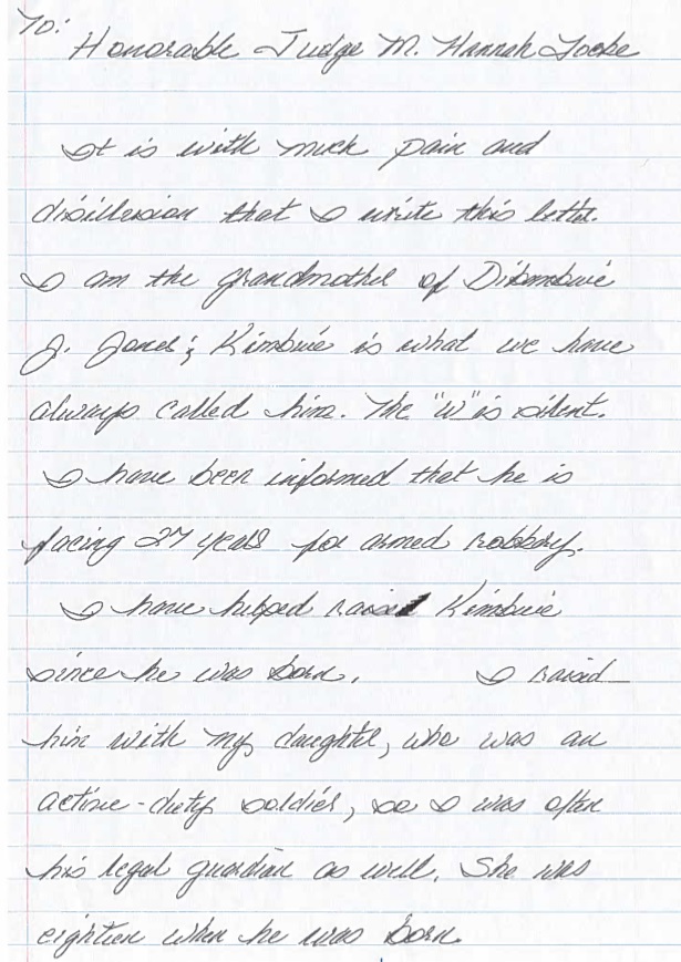 Letter from Jones' grandmother regarding his sentencing from federal court records. Click here for the full letter.