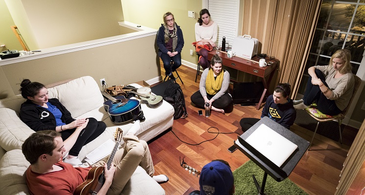 Members from the American Train Collective rehearse songs the night before they record their debut album. Photos courtesy Matt Fattal