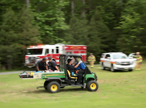 A 22-year-old biker was hospitalized after he went over the handlebars of his bike at a popular jump on the trails at Freedom Park Sunday. (Courtesy JCC)
