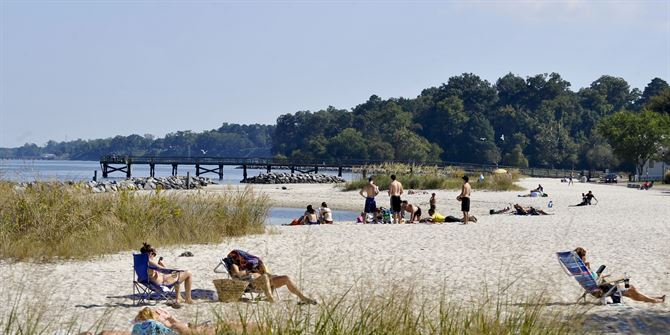 Police are looking for a man accused of engaging in “immoral conduct” while hiding in the bushes of Yorktown Beach. (Courtesy of U.S. Air Force/Staff Sgt. Wesley)