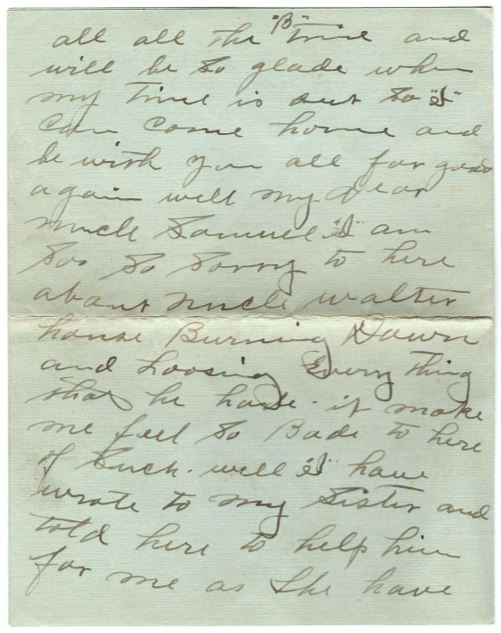 Page two of Sgt. Burrell Morris' letter to John Wise Roberts of Williamsburg. Courtesy Jacquelyn Roberts Gardner and Professor Maureen Elgersman Lee.