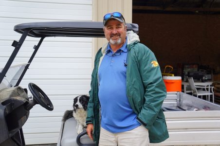 Jay Long of Venture Turf Management has been hard at work sprigging germinated Bermuda grass seeds on the Jamestown course. (Steve Roberts, Jr./WYDaily)