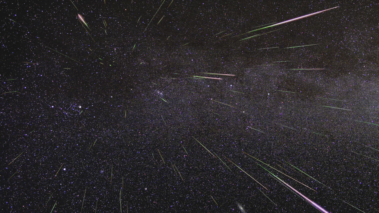 An outburst of Perseid meteors lights up the sky in August 2009 in this time-lapse image. Stargazers expect a similar outburst during next week’s Perseid meteor shower, which will be visible overnight on Aug. 11 and 12. (Courtesy NASA)