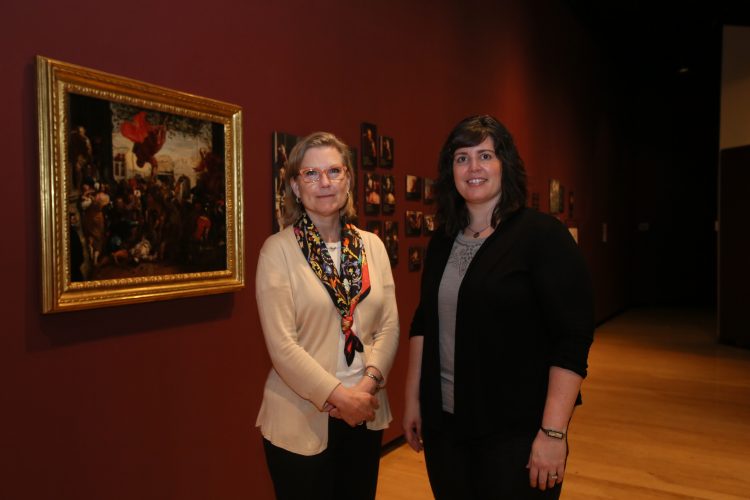 Chemistry Professor Kristin Wustholz (right) and CW conservator Shelley Svoboda at the Muscarelle Museum. (Stephen Salpukas/W&M News)