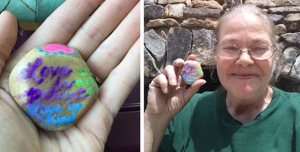 Terry Glisson Martin found a rock hidden by Denise Williams at Freedom Park Thursday morning. Martin said the rock "truly inspired" her. (Courtesy Denise Williams and Terry Glisson Martin)