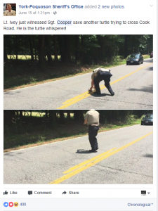 Over the last year, the York-Poquoson Sheriff's Office has posted at least four times about Cooper's animal rescue missions. (Courtesy YPSO Facebook)