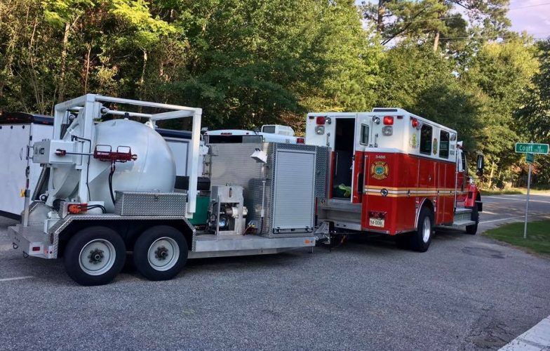 York-Poquoson Sheriff's Office deputies have block off an area in the 1400 block of Old York-Hampton Highway after a suspicious package was reported. (Courtesy YPSO)