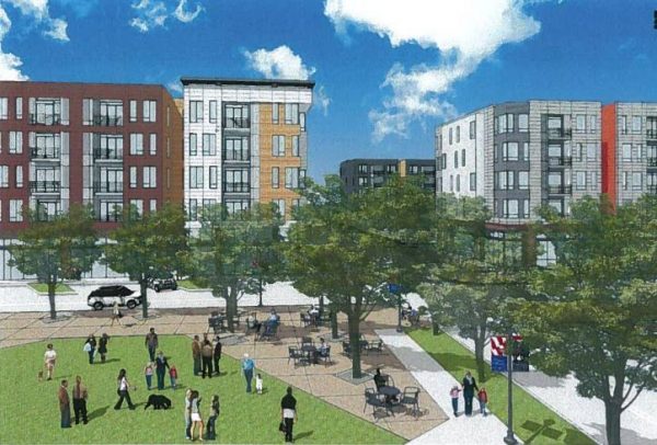 Broad Street Realty is proposing four five-story residential buildings as part of the redevelopment plan. (Courtesy Broad Street Realty)