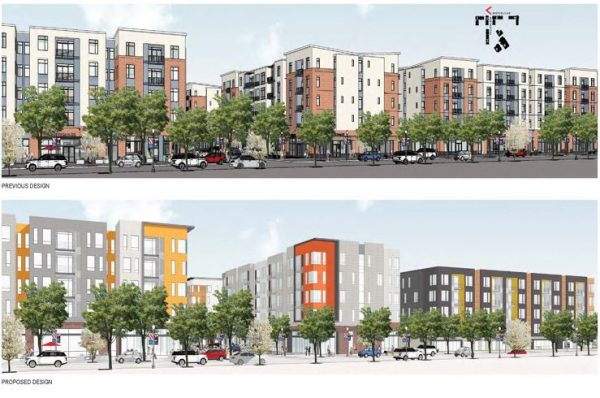 Midtown Row's four residential buildings will feature four different exterior materials and color palettes. (Courtesy Broad Street Realty)