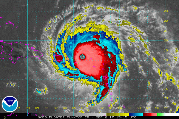 A satelite radar map of Hurricane Irma (Courtesy of the National Oceanic and Atmospheric Administration)