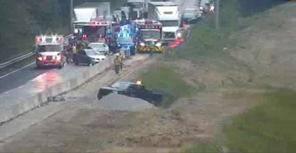 A crash on I-64 East shut down all lanes of interstate traffic Wednesday evening. (Courtesy VDOT)