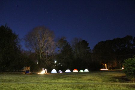 Six tents sit in a row on the lawn of Williamsburg Christian Church. On Dec. 21, 2017, a National Homeless Persons' Memorial Day ceremony took place on the lawn of the Williamsburg Christian Church to memorialize those who have died. (Sarah Fearing/WYDaily)