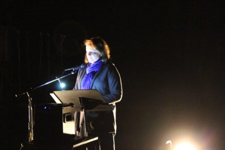 Ashley Willis speaks at the homeless persons' memorial ceremony. On Dec. 21, 2017, a National Homeless Persons' Memorial Day ceremony took place on the lawn of the Williamsburg Christian Church to memorialize those who have died. (Sarah Fearing/WYDaily)