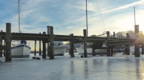 Low, frozen water impacted marinas around Chesapeake Bay during the first week of January 2018. Courtesy of D. Malmquist/VIMS.