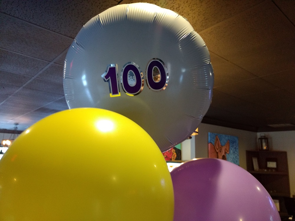 Balloons marked the 100th Business Roundtable Luncheon in Old City Barbeque Tuesday afternoon. (Andrew Harris/WYDaily)
