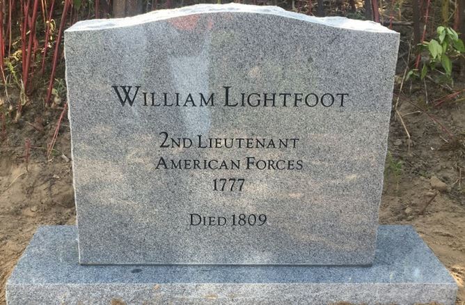 The grave marker placed on William Lightfoot's resting place. (Courtesy James City County)