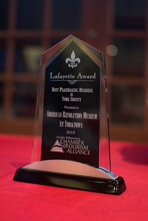 The Lafayette Award for Best Placemaking Business in York County. (Courtesy Greater Williamsburg Chamber & Tourism Alliance)