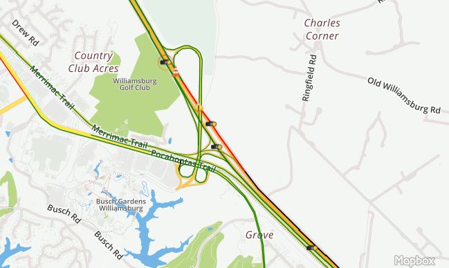 The crash is backing up traffic on I-64 in York County. (Courtesy VDOT)