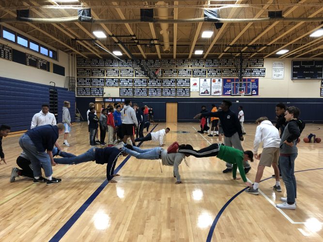 Not only do students in the Men of Vision and Purpose program at Lafayette High School take part in educational tasks, but they also take part in activities that build teamwork and character. (Photo courtesy of Archie Jefferson)