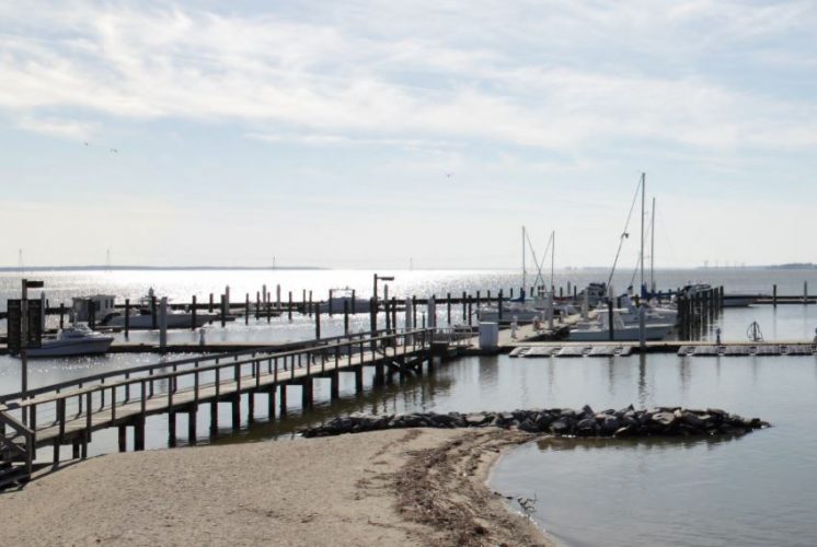 A simulated view of the Skiffes Creek project from the Kingsmill Resort area. (Courtesy Dominion Power)