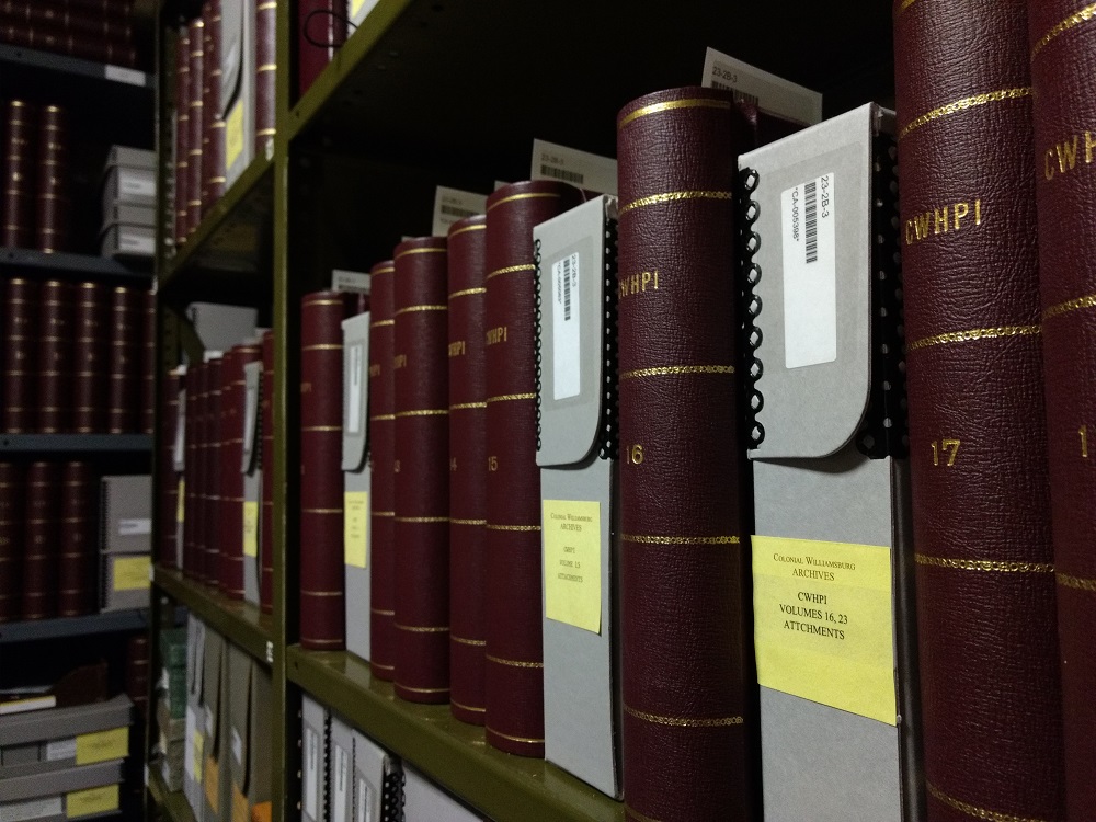 Volumes line shelves in Colonial Williamsburg's Corporate Archives. The volumes are being moved to the Rockefeller Library. (Andrew Harris/WYDaily)