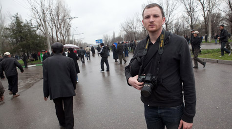 Dalton Bennett reports from Kyrgyzstan in 2010. (Photo courtesy of Dalton Bennett/W&M News)