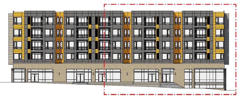 The approved elevation for the first residential building that faces Monticello Avenue. (WYDaily/ Courtesy City of Williamsburg.)