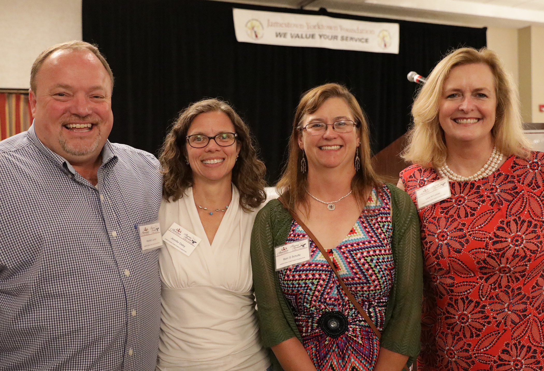 Meritorious awards were presented to Homer Lanier (left), Jennifer Daley, Bain Schultz and Lisa Lucas for outstanding service to the Jamestown-Yorktown Foundation in 2017. (WYDaily/Courtesy of Tracy Perkins)