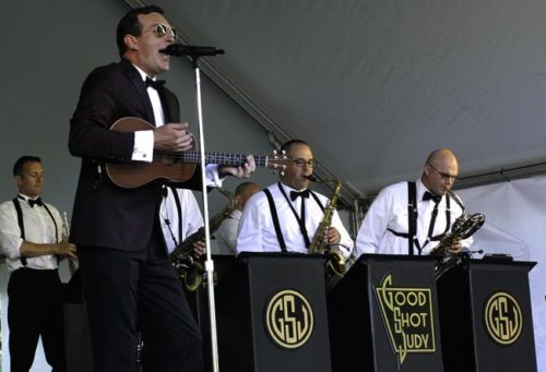 Brett Cahoon performs with Good Shot Judy at the first of this year's Summer Breeze concerts in downtown Williamsburg. (Bryan DeVasher/WYDaily)