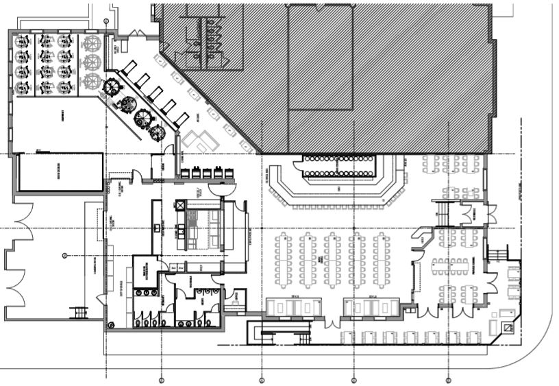 A floor plan of the proposed beer hall. The taco truck will sit in the center of the building, with seating in the lower right of the floor plan. (WYDaily/ Courtesy Precarious Beer Project)