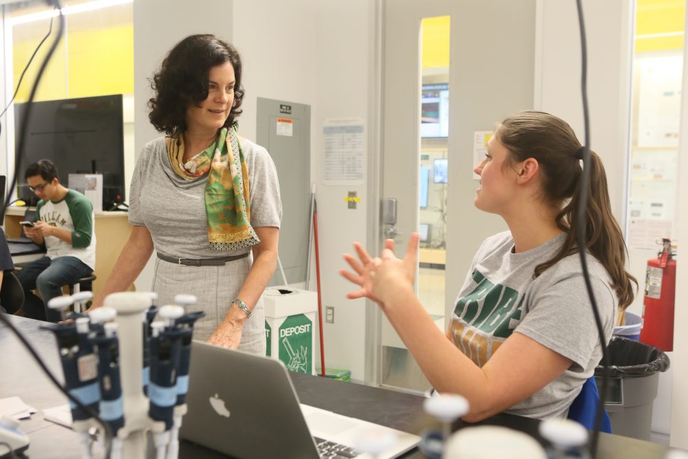 William & Mary President Katherine Rowe tours the Intergrated Science Center. She plans to spend much of her first year at W&M meeting with the university community. (WYDaily photo/ Steve Salpukas, W&M)
