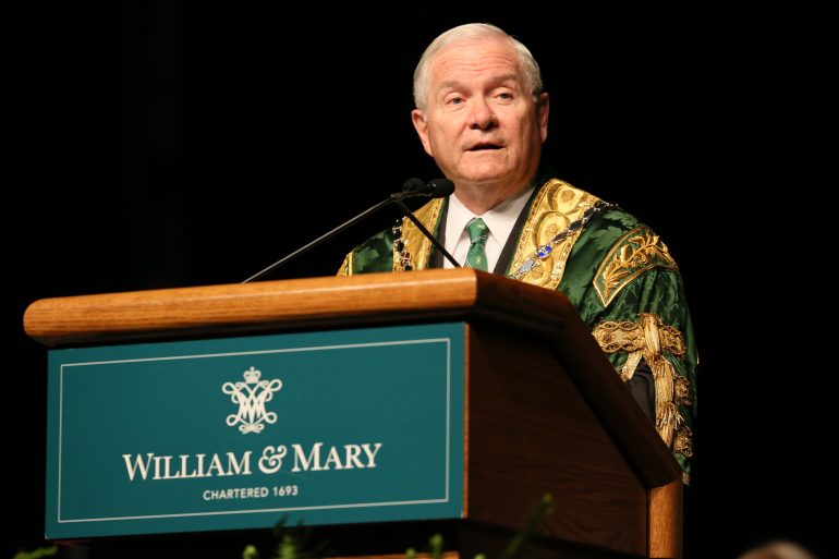 William & Mary Chancellor Robert M. Gates ’65, L.H.D. ’98, a former U.S. secretary of defense and CIA director, will discuss his personal journey as a public servant, lessons from the past that can inform present-day foreign policy and the future of U.S. leadership in a rapidly changing world. (WYDaily/Courtesy of Stephen Salpukas)