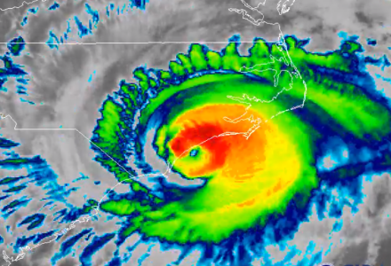 Hurricane Florence makes landfall near Wrightsville Beach, North Carolina, on Friday, Sept. 14, 2018. (WYDaily/Courtesy NASA)
