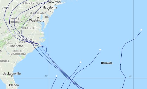 The spaghetti models for Hurricane Florence as of Tuesday afternoon. (WYDaily/Courtesy National Oceanic and Atmospheric Administration.)