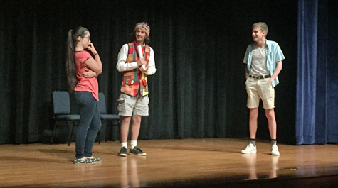 Katy Shinas '22, Frank Kennedy '22 and Pablo Solano '22 are puzzled during a performance of "The Wheel of Calamity," one of the plays created in 24 hours for the festival. (WYDaily/Courtesy Jo Rozycki '20)