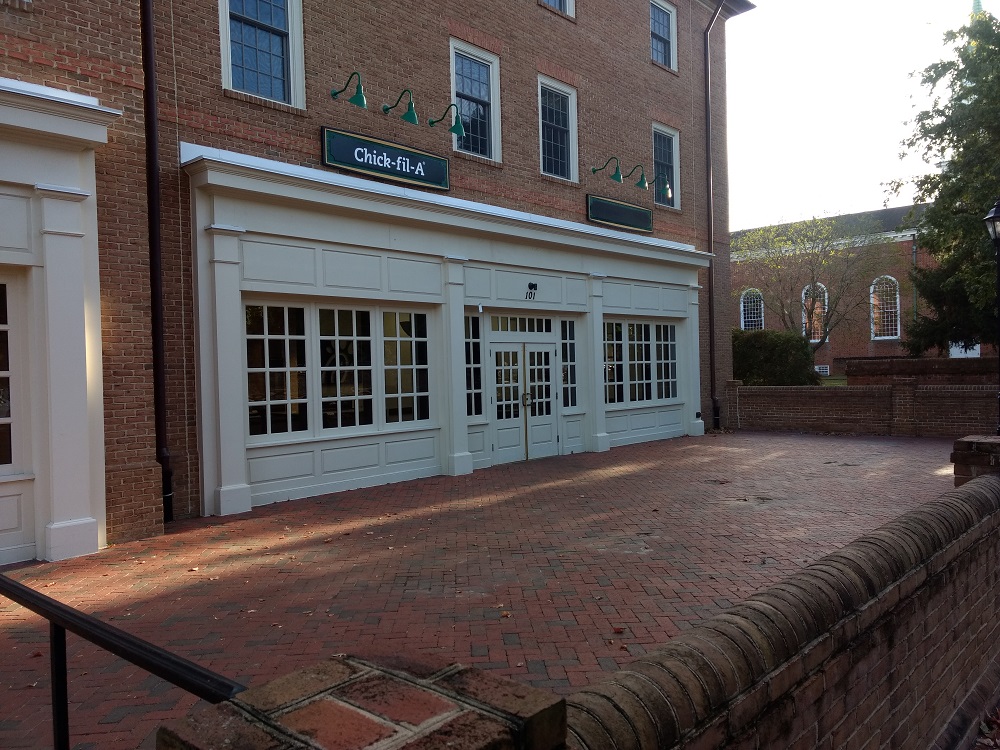 The patio in front of Chick-fil-A will soon be filled with tables for outdoor dining. (WYDaily/ Andrew Harris)
